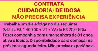 PRECISO COM URGÊNCIA: CUIDADOR (A) DE IDOSA ENVIE SEU CURRÍCULO