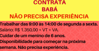 CONTRATA-SE BABÁ PERÍODO DAS 09H às 14H