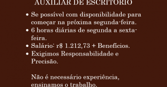 Oportunidade Profissional: Vaga para auxiliar de escritório, Ensino Médio Completo.