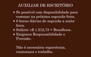 Oportunidade Profissional: Vaga para auxiliar de escritório, Ensino Médio Completo.